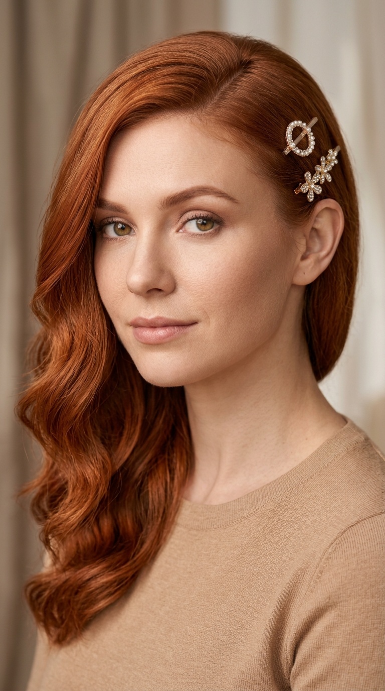 Deep Side Part with Barrettes
