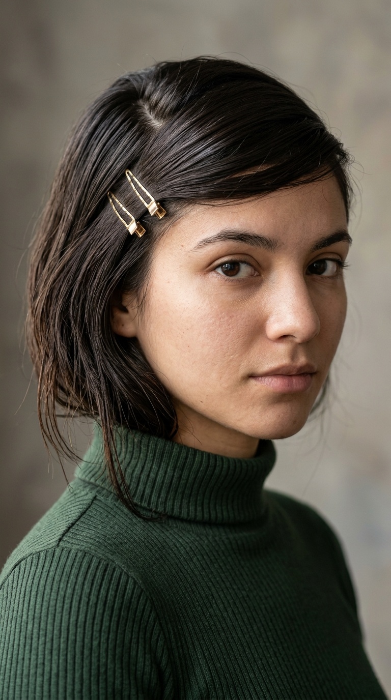 Deep Side Part with Barrettes