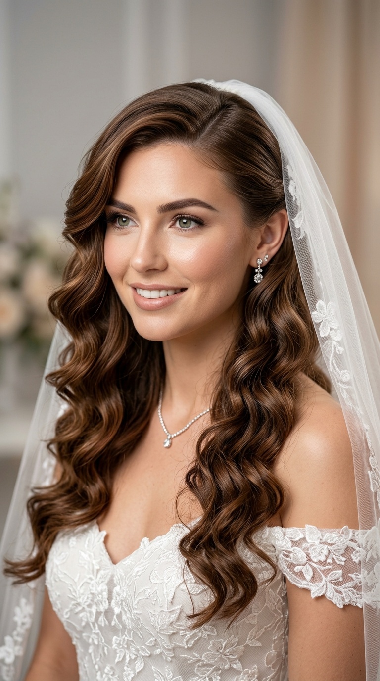 Deep Side Part with Cascading Curls