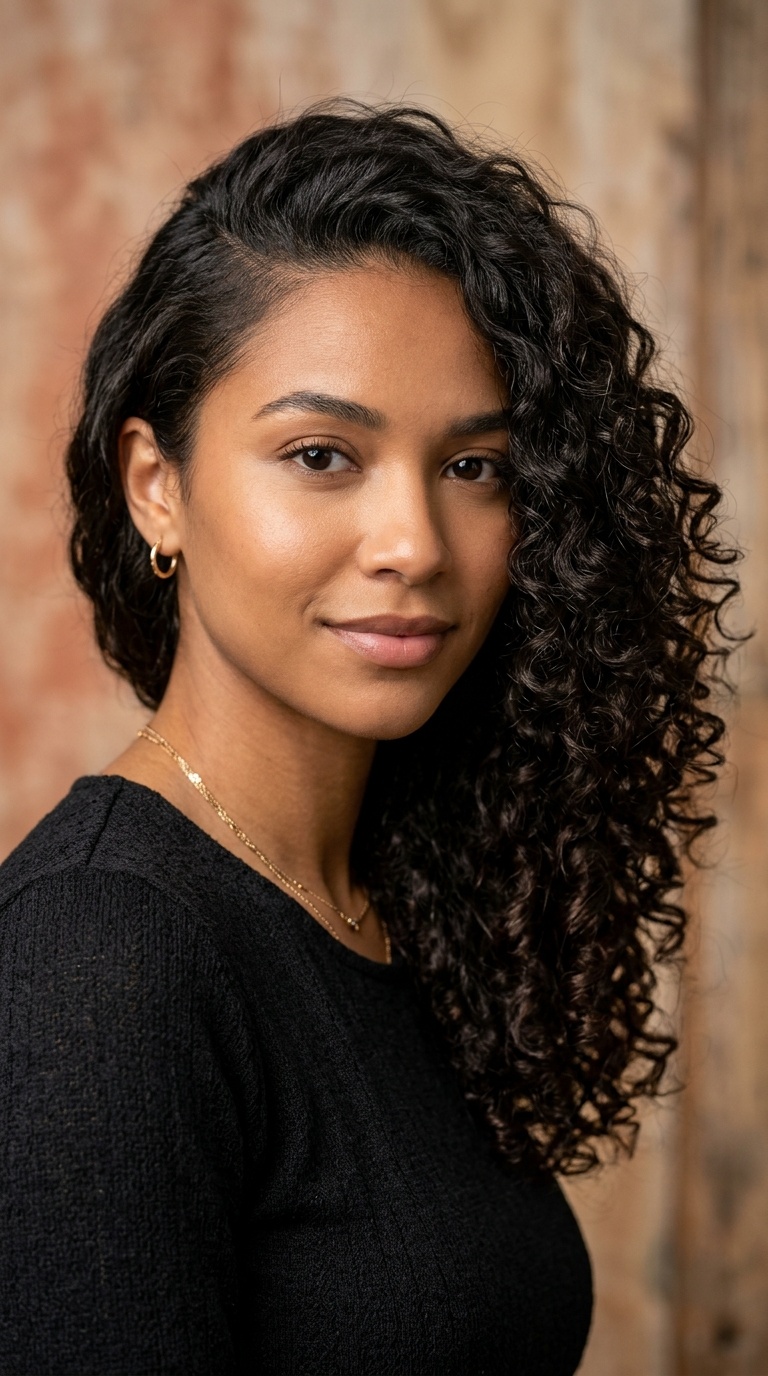Deep Side Part with Curls