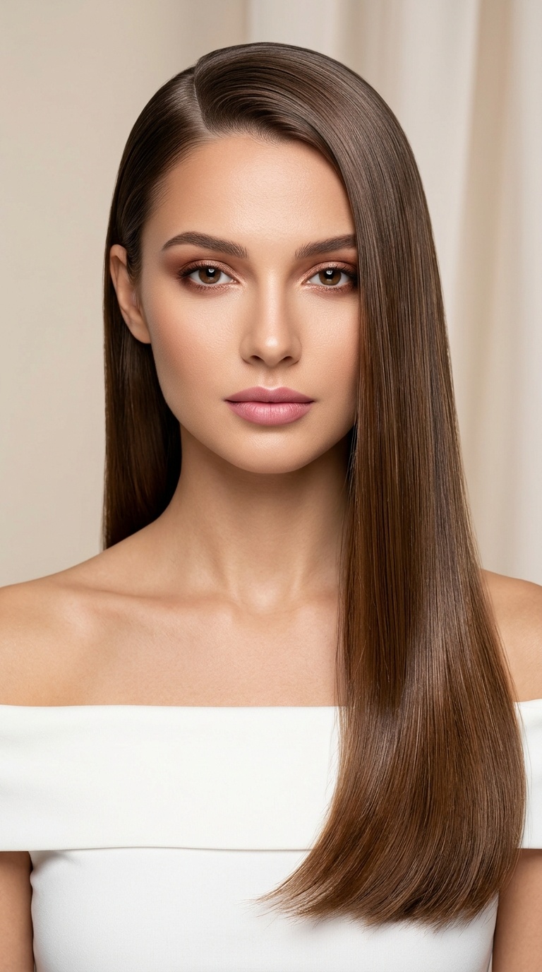 Deep Side Part with Glass Hair