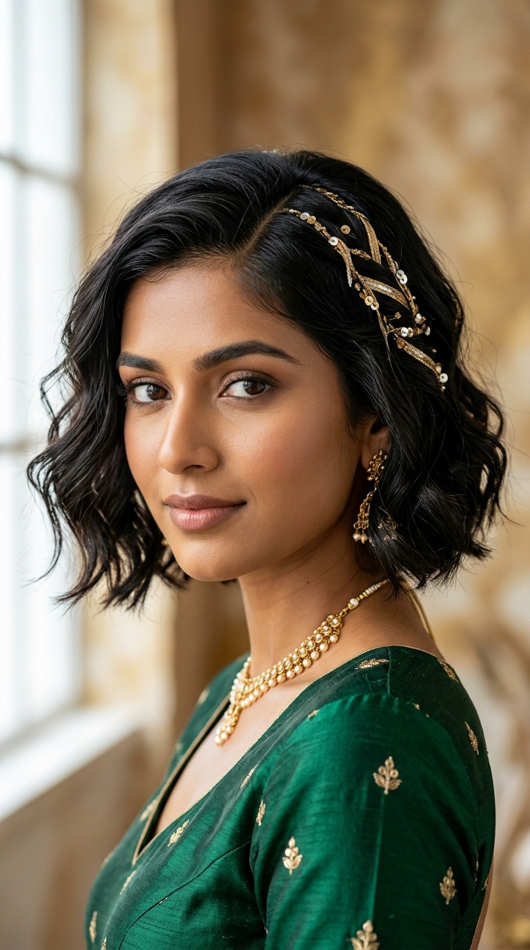 Deep Side Part with Gota Patti Ribbons