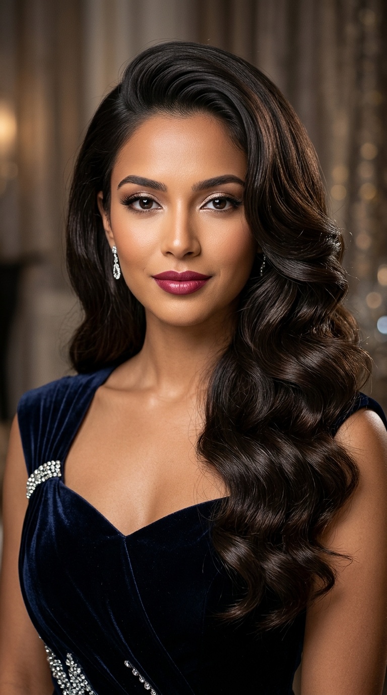 Deep Side Part with Hollywood Glam
