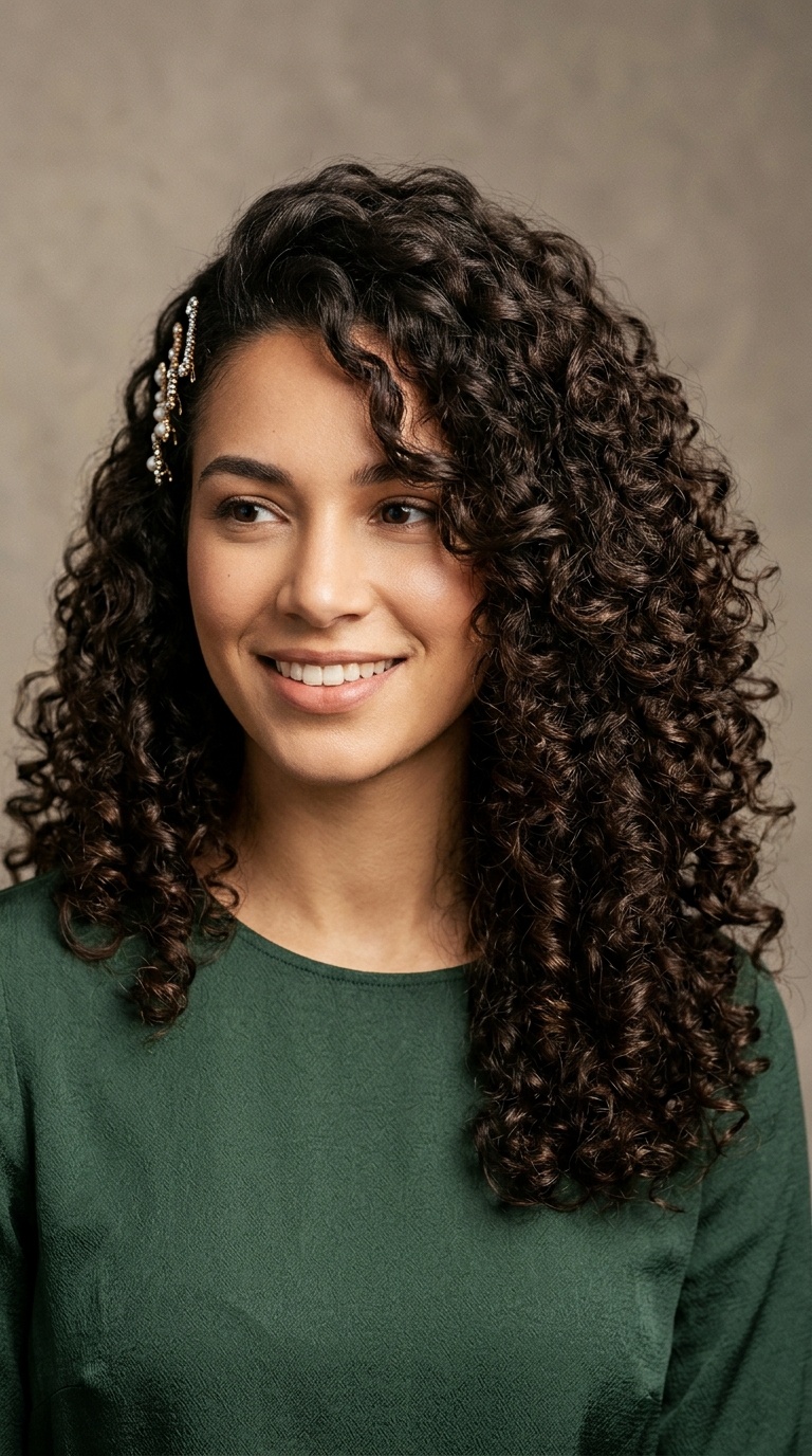 Deep Side Part with Jeweled Pins