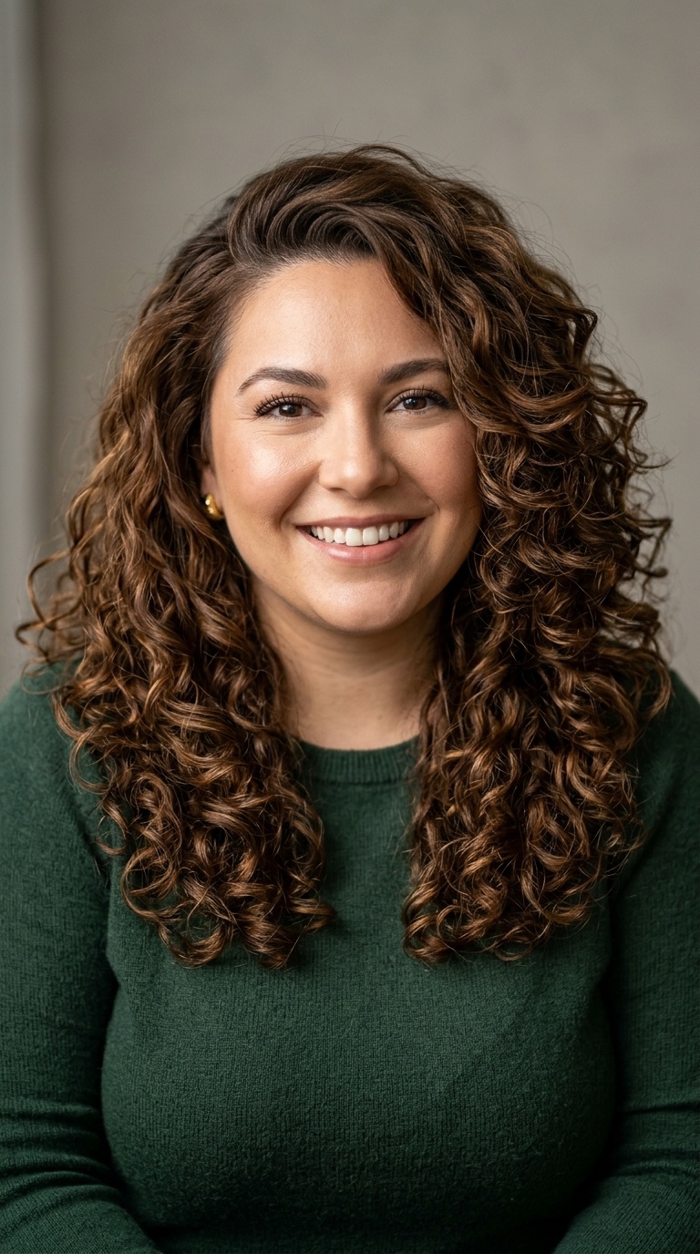 Deep Side Part with Layered Curls