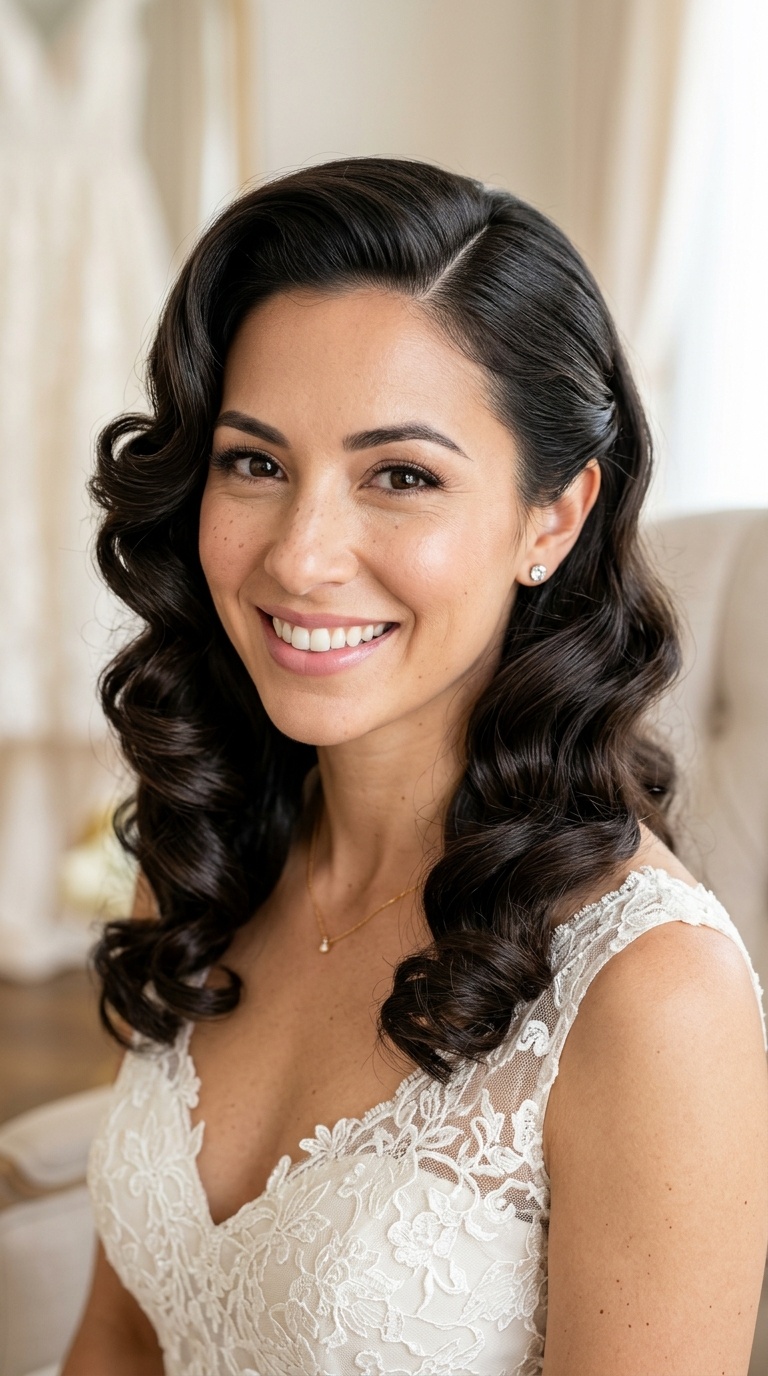 Deep Side Part with Pin Curls