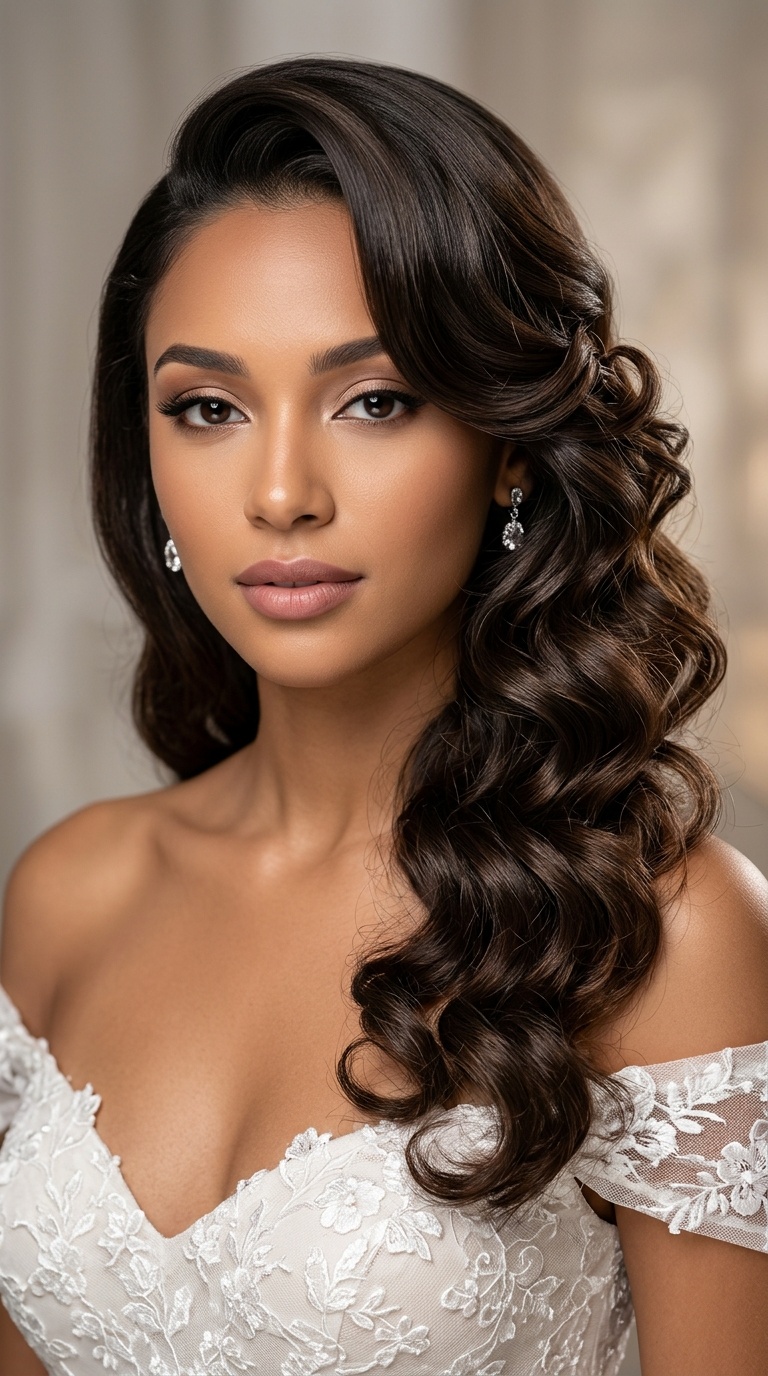 Deep Side Part with Pin-Up Curls