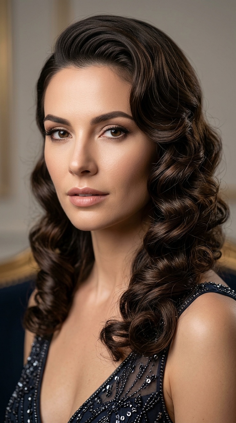 Deep Side Part with Pin-Up Curls