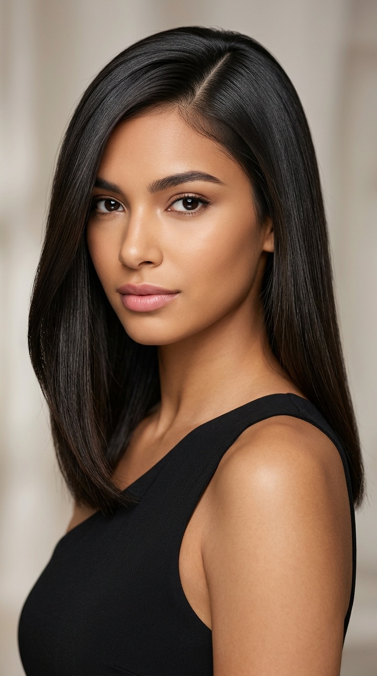 Deep Side Part with Straight Hair