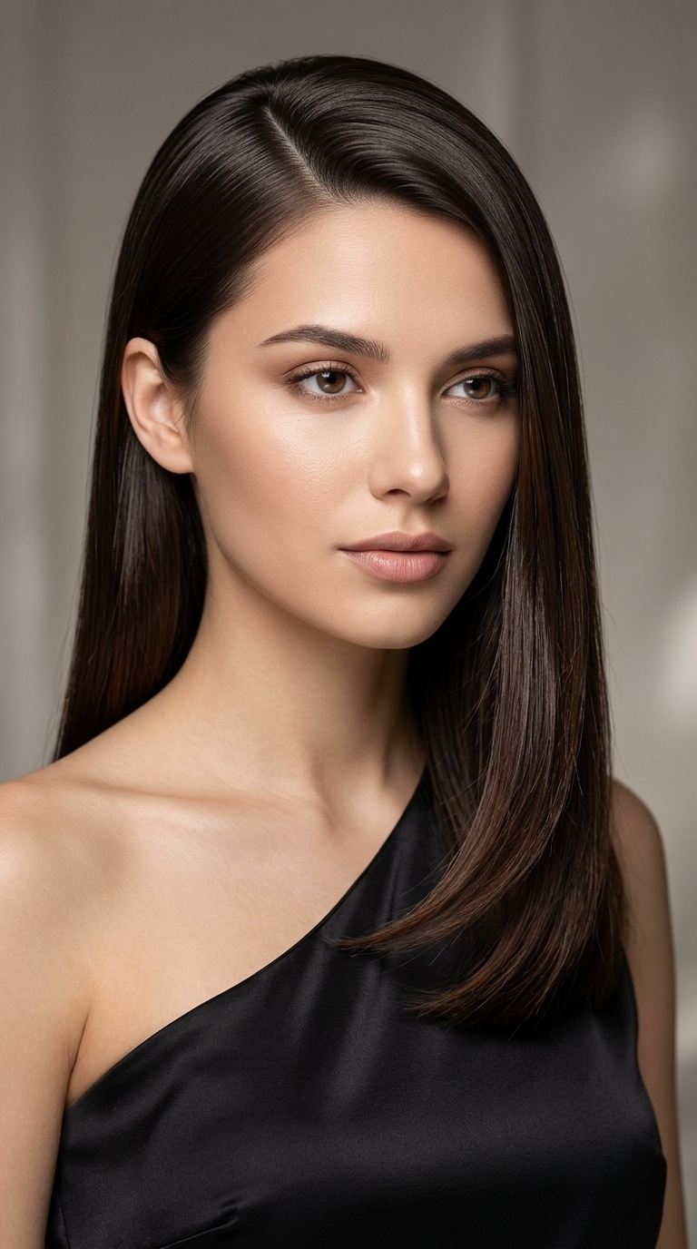 Deep Side Part with Straight Hair