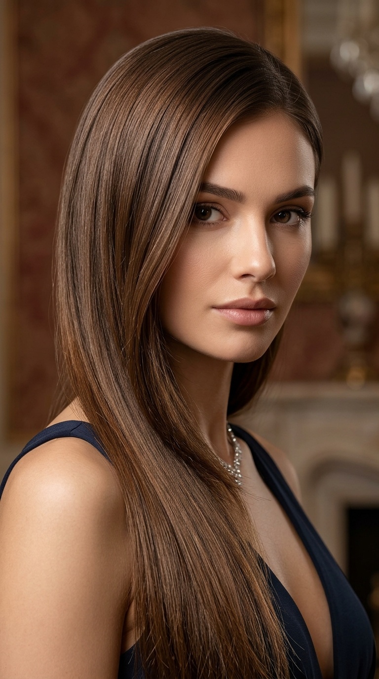Deep Side Part with Straight Hair