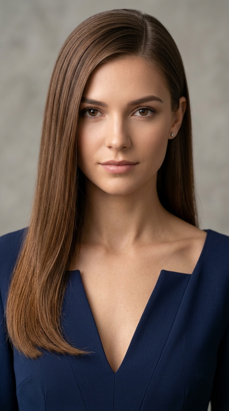 Deep Side Part with Straight Hair