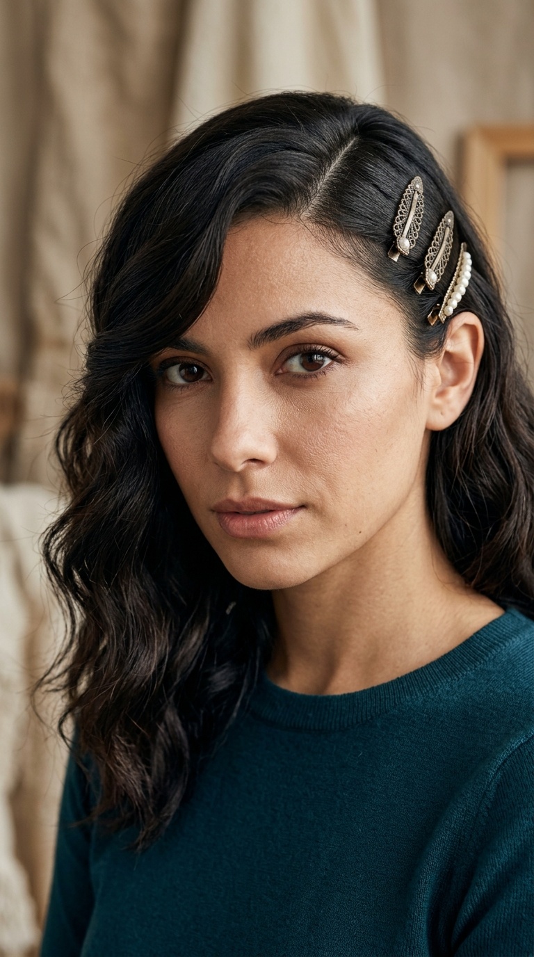 Deep Side Part with Vintage Clips