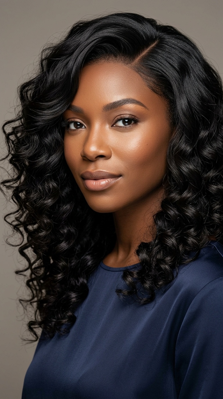 Deep Side Part with Voluminous Curls