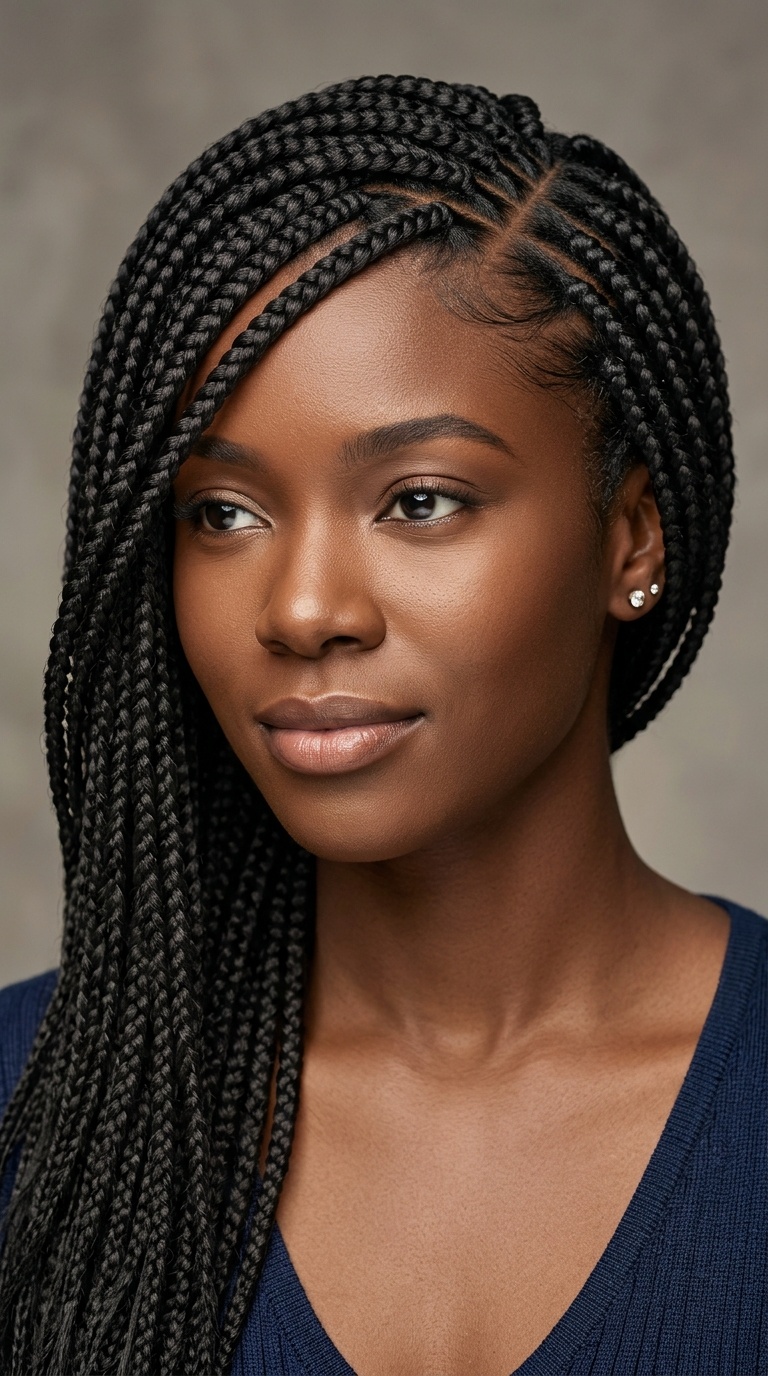 Deep Side-Parted Box Braids