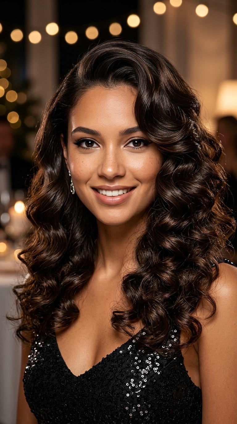 Deep Side-Parted Hollywood Curls