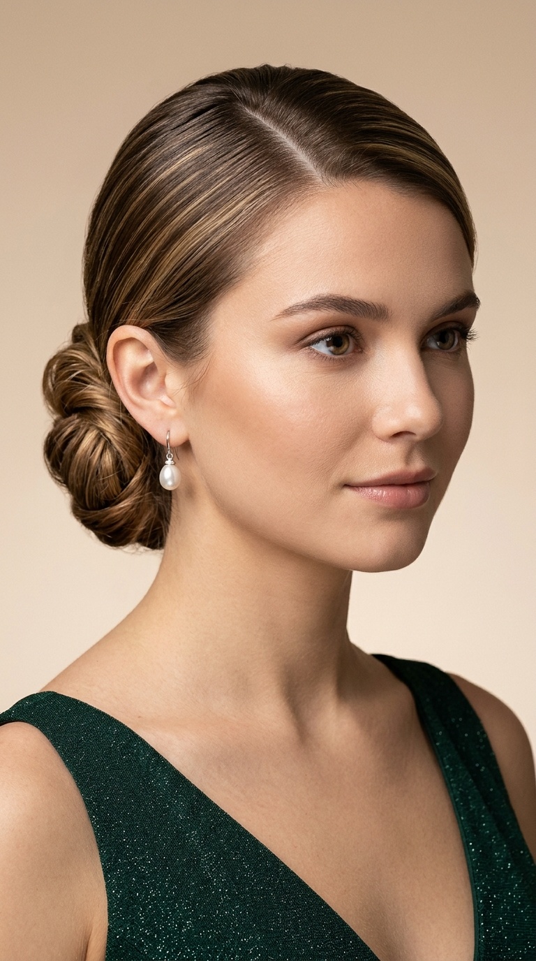 Deep Side-Parted Low Bun