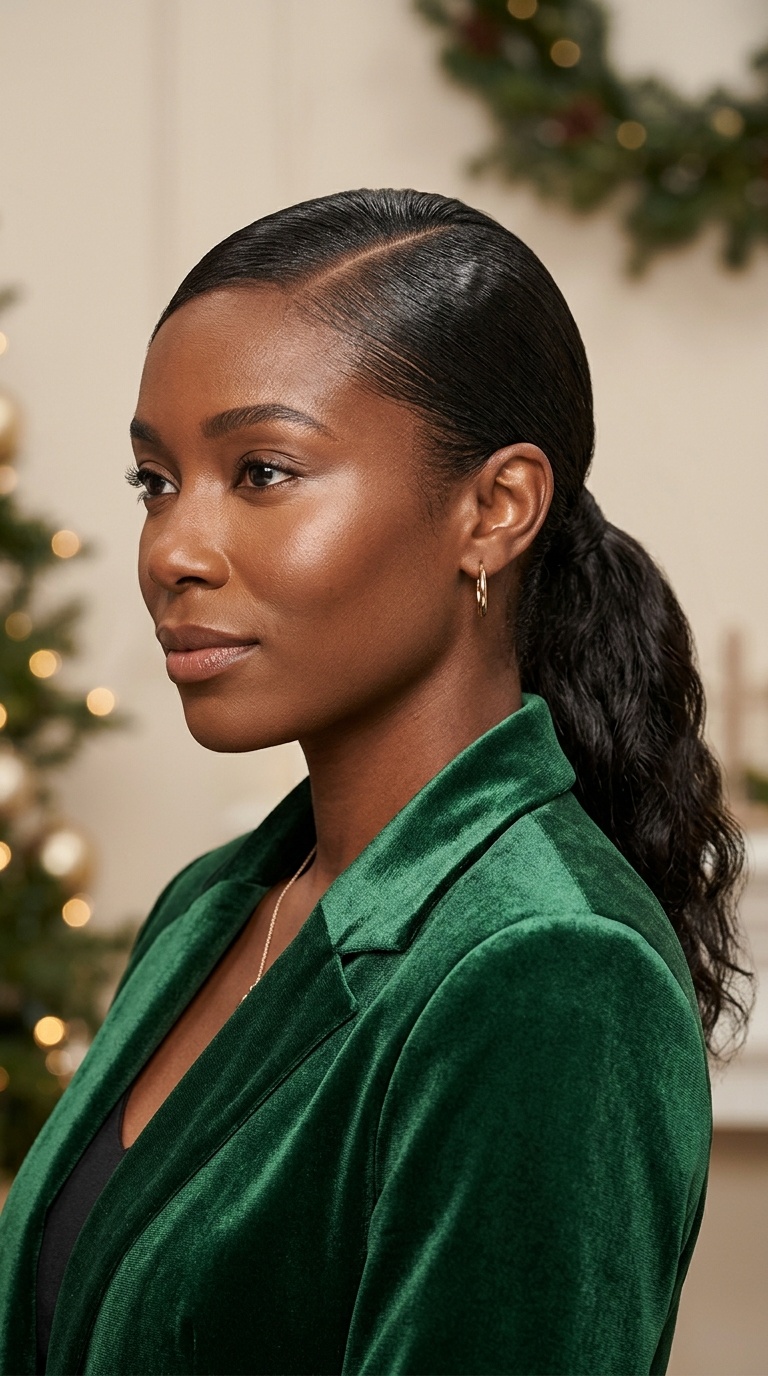 Deep Side-Parted Sleek Ponytail