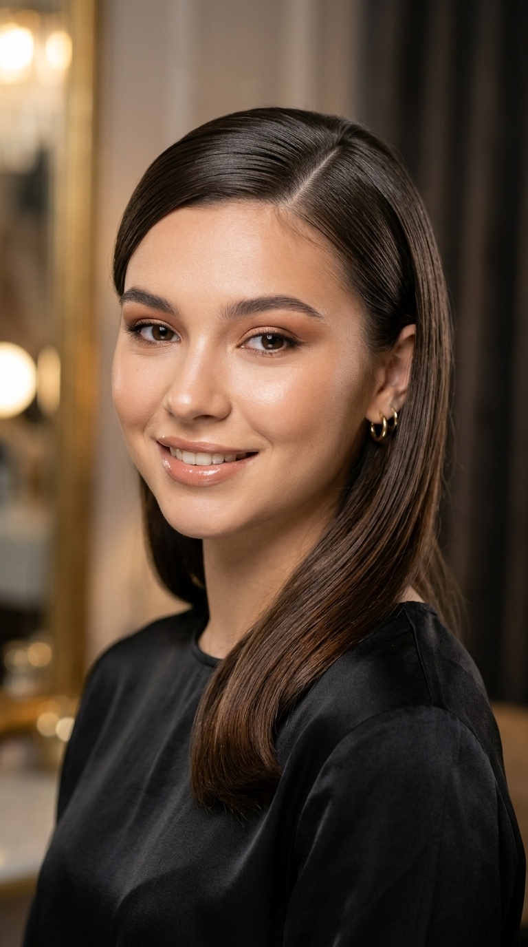 Deep Side-Parted Smooth Hair