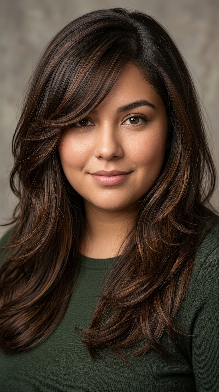Deep Side-Swept Bangs with Long Hair