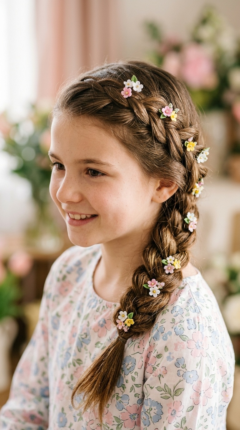 Diagonal Braid with Spring Blossom Clips