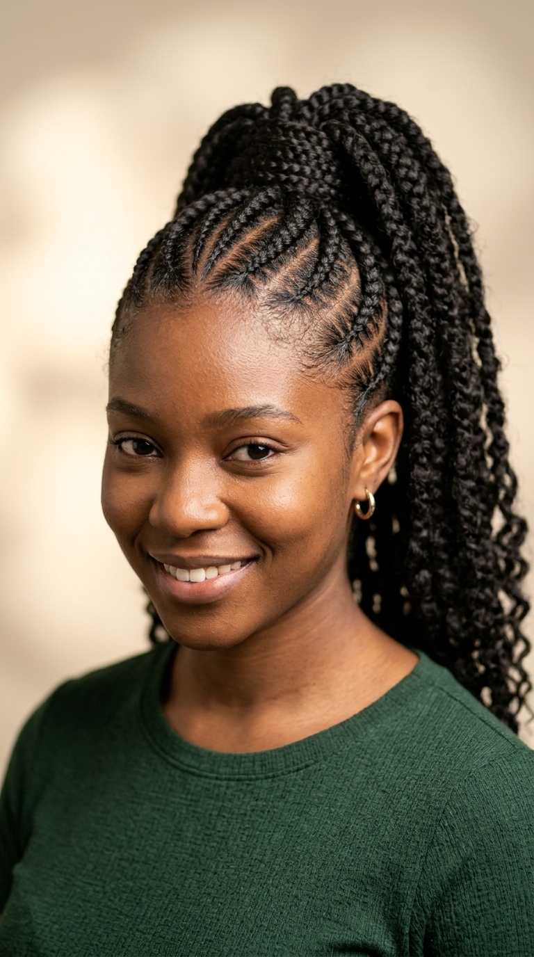 Diagonal Braids into a High Ponytail