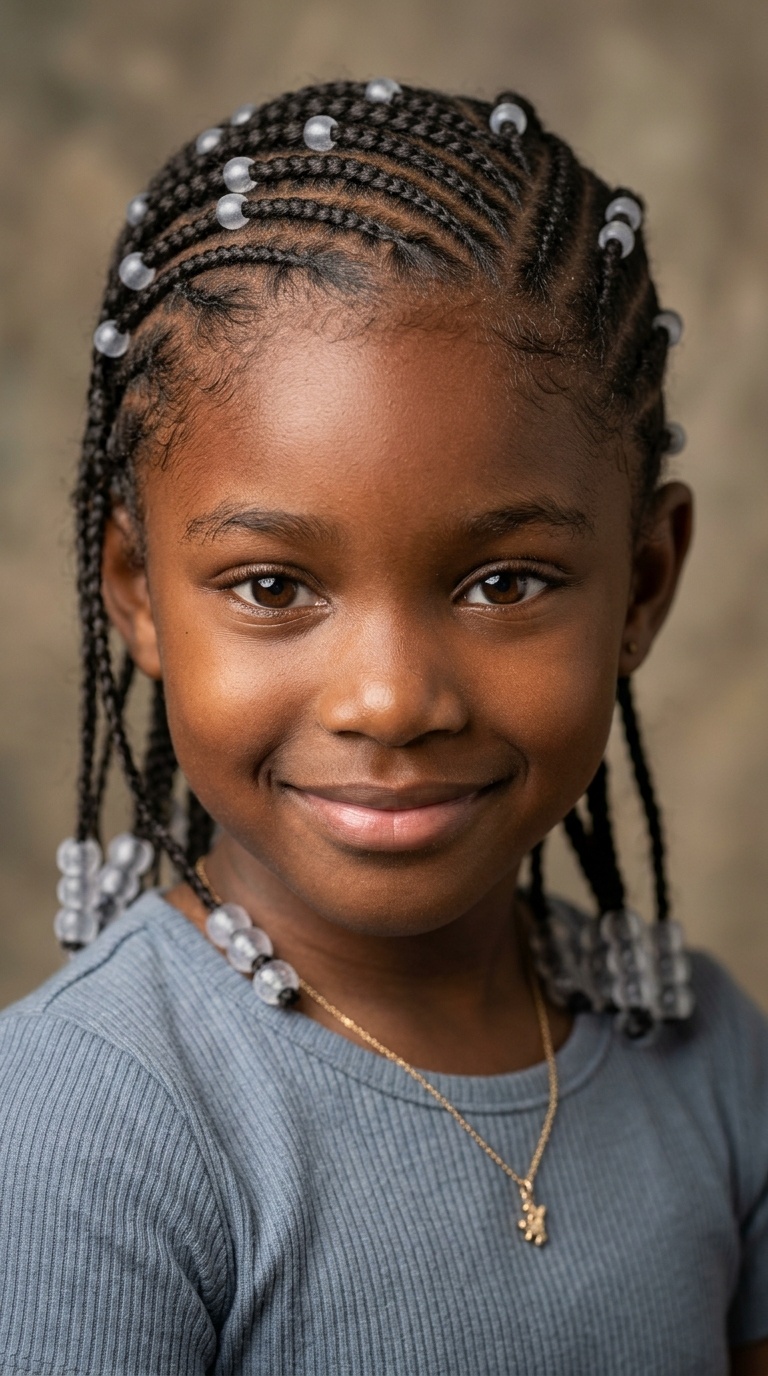 Diagonal Cornrows with Frosted Beads