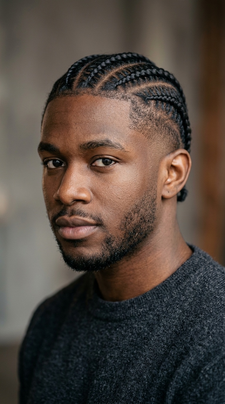 Diagonal Cornrows with Shadow Taper