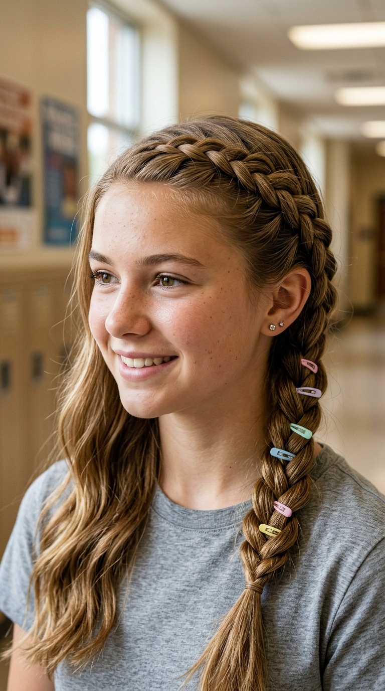 Diagonal French Braid with Pastel Pins