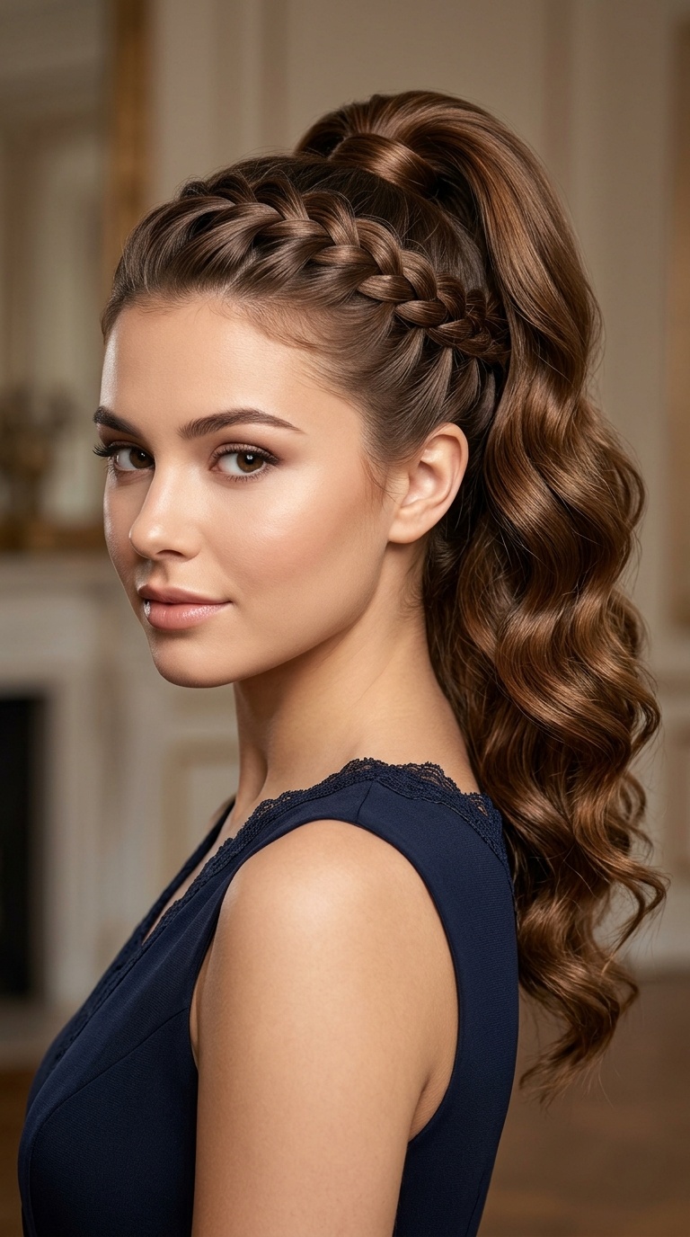 Diagonal Lace Braid with Bouncy Wavy Ponytail