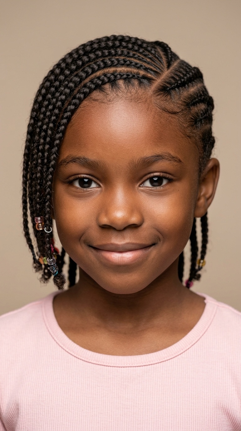 Diagonal Side-Parted Cornrows