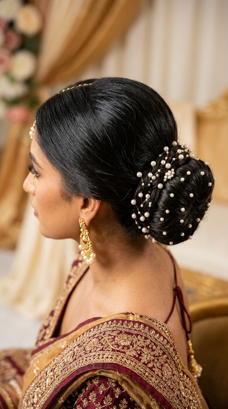 Donut Bun with Pearl Embellishments