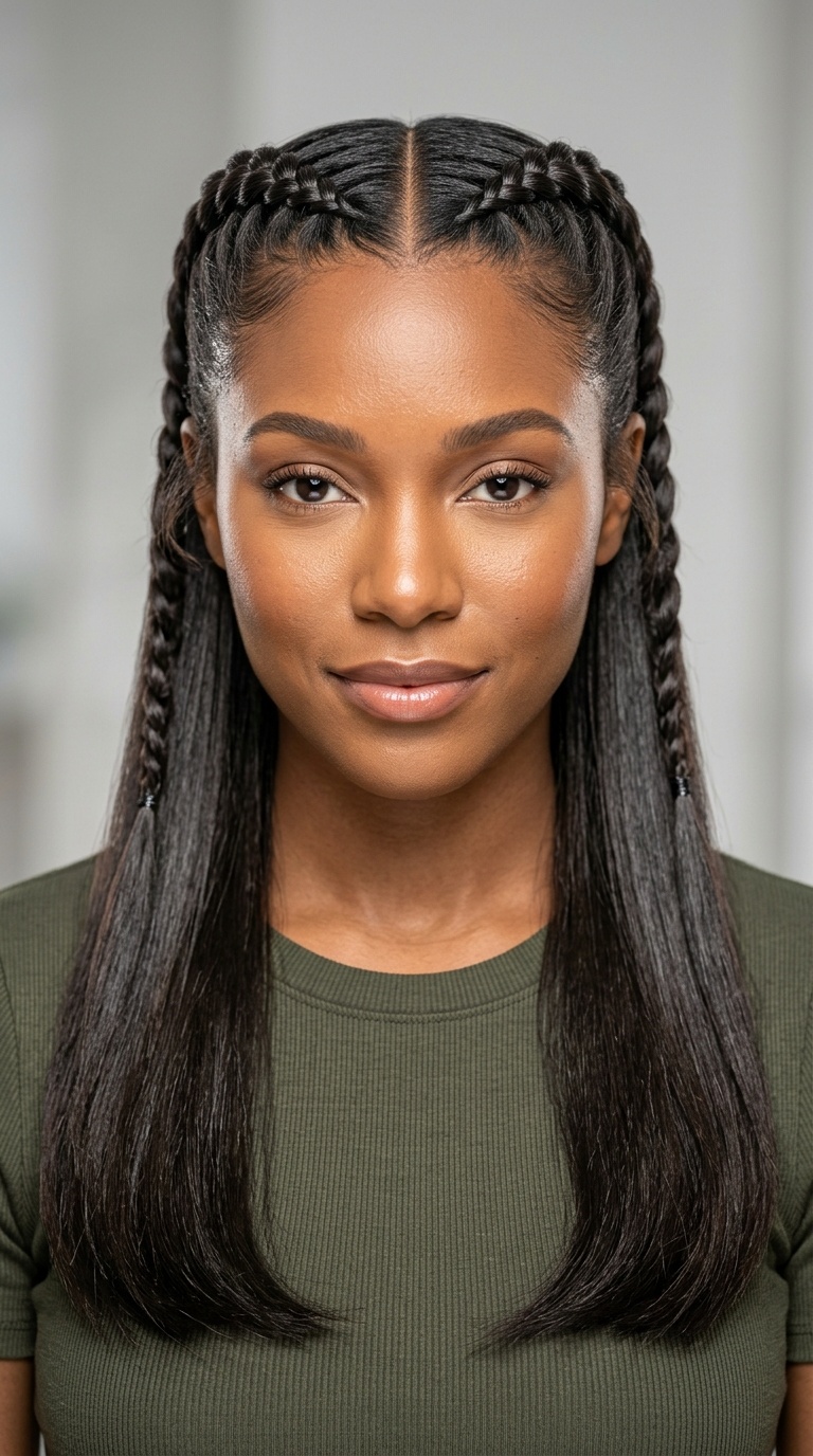 Double Dutch Braids (Half-Up)