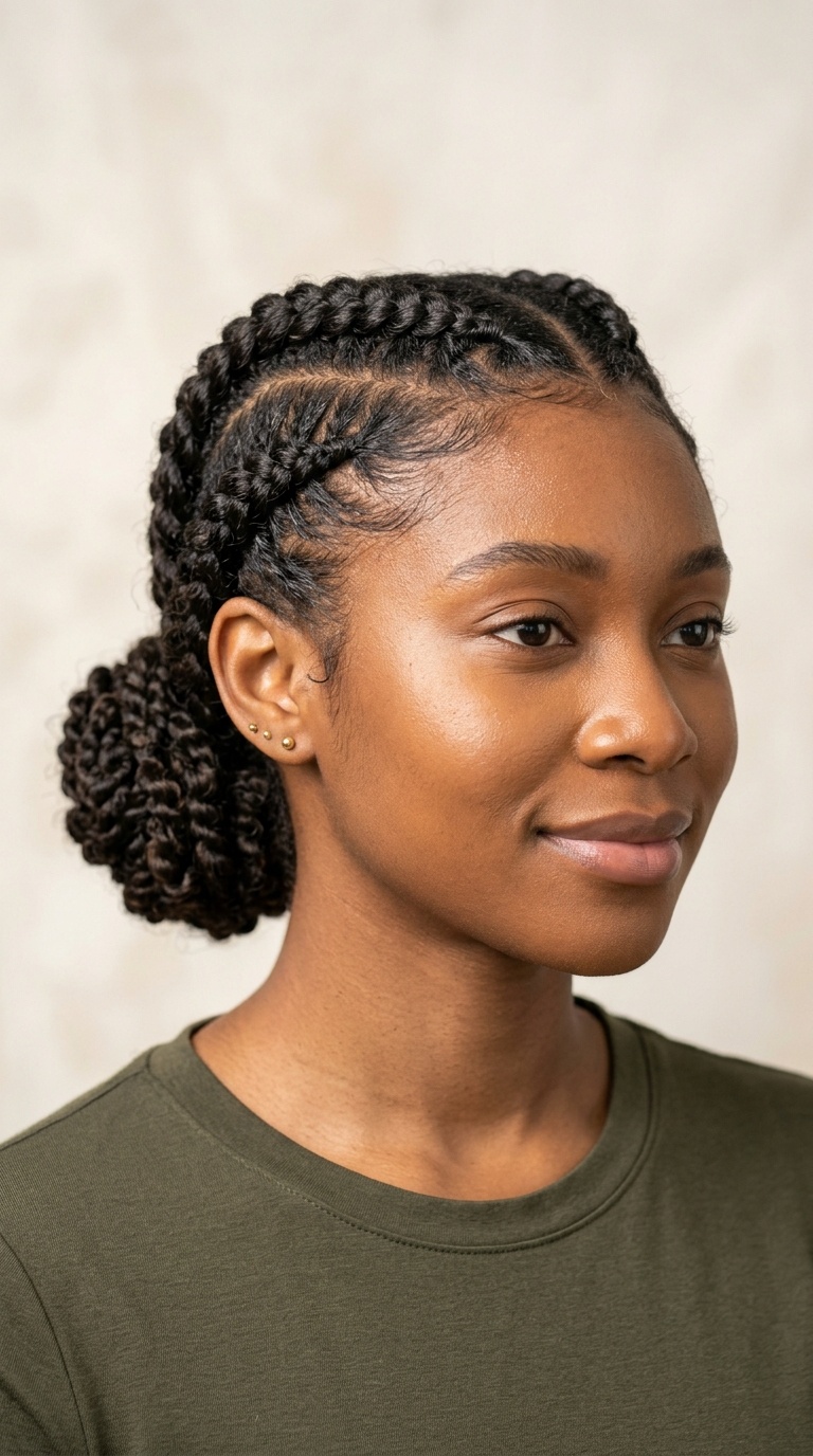 Double Dutch Braids into a Low Bun
