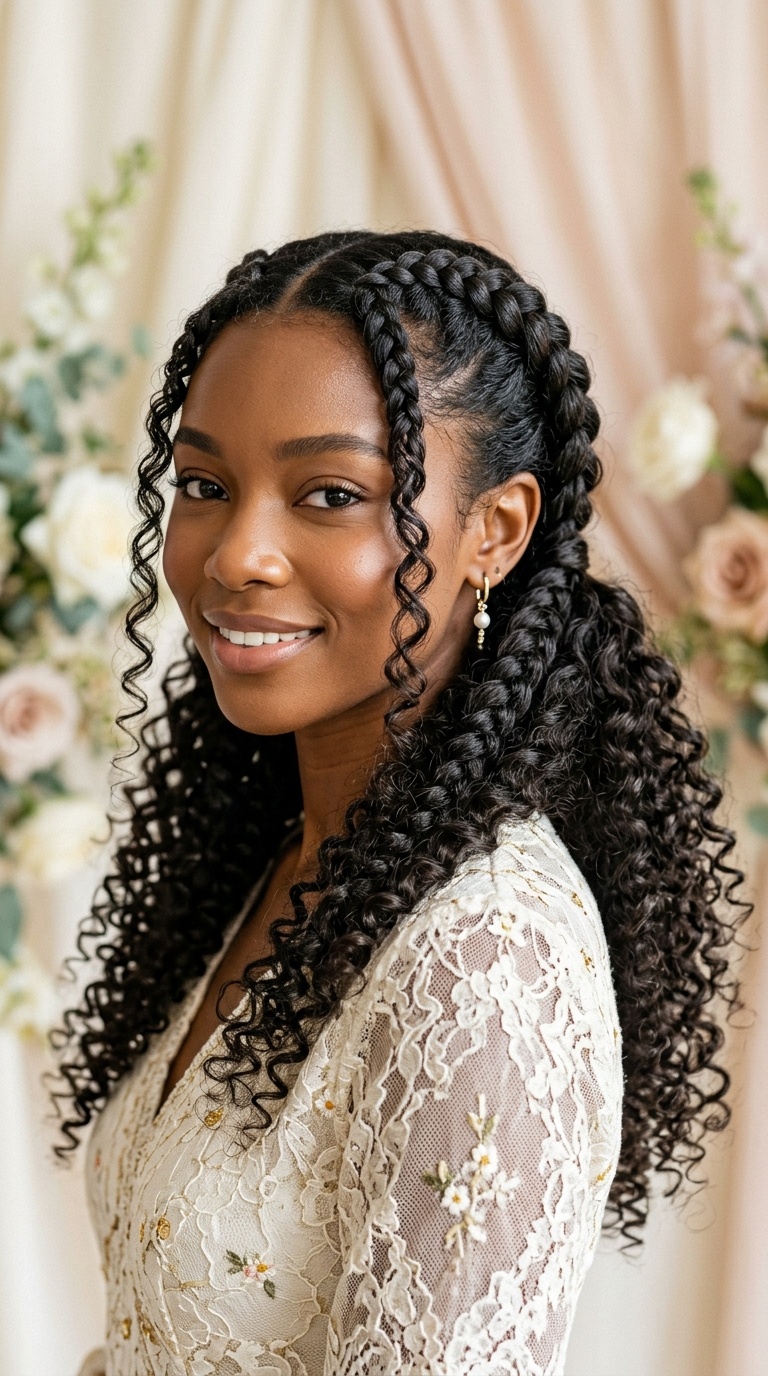 Double Dutch Braids into Curly Lengths