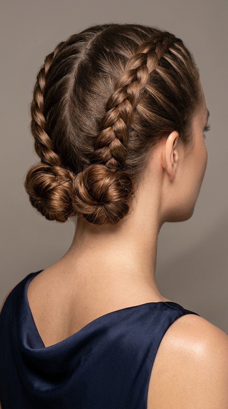 Double Dutch Braids into Low Buns