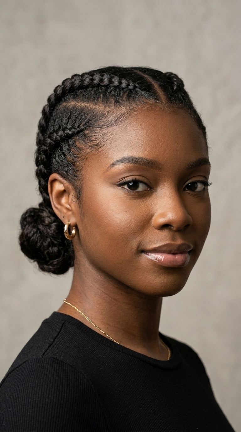 Double Dutch Braids into Low Buns