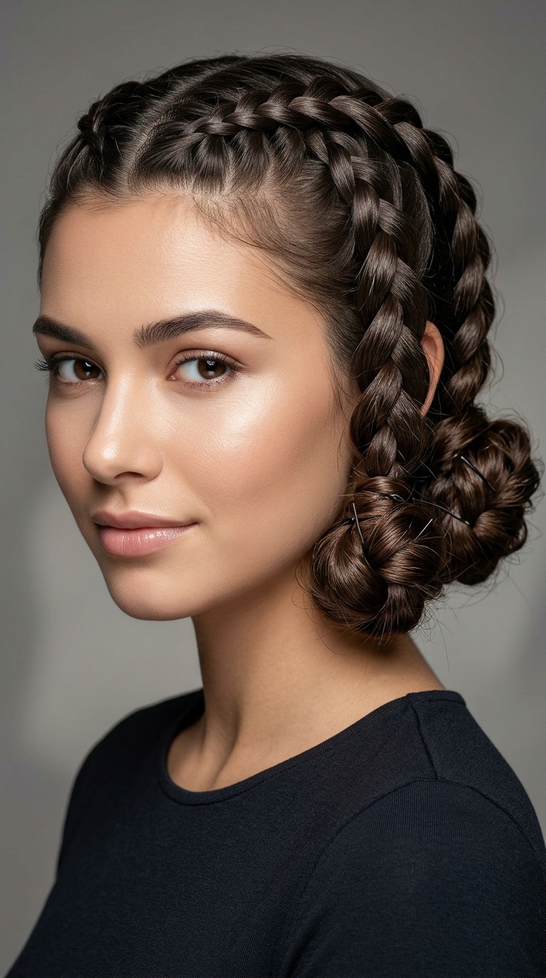 Double Dutch Braids into Low Buns