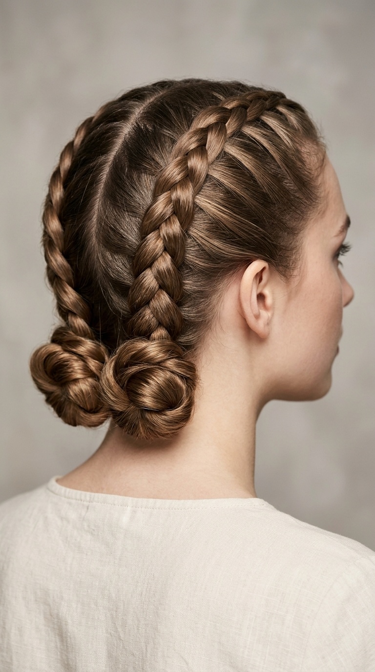Double Dutch Braids into Low Buns