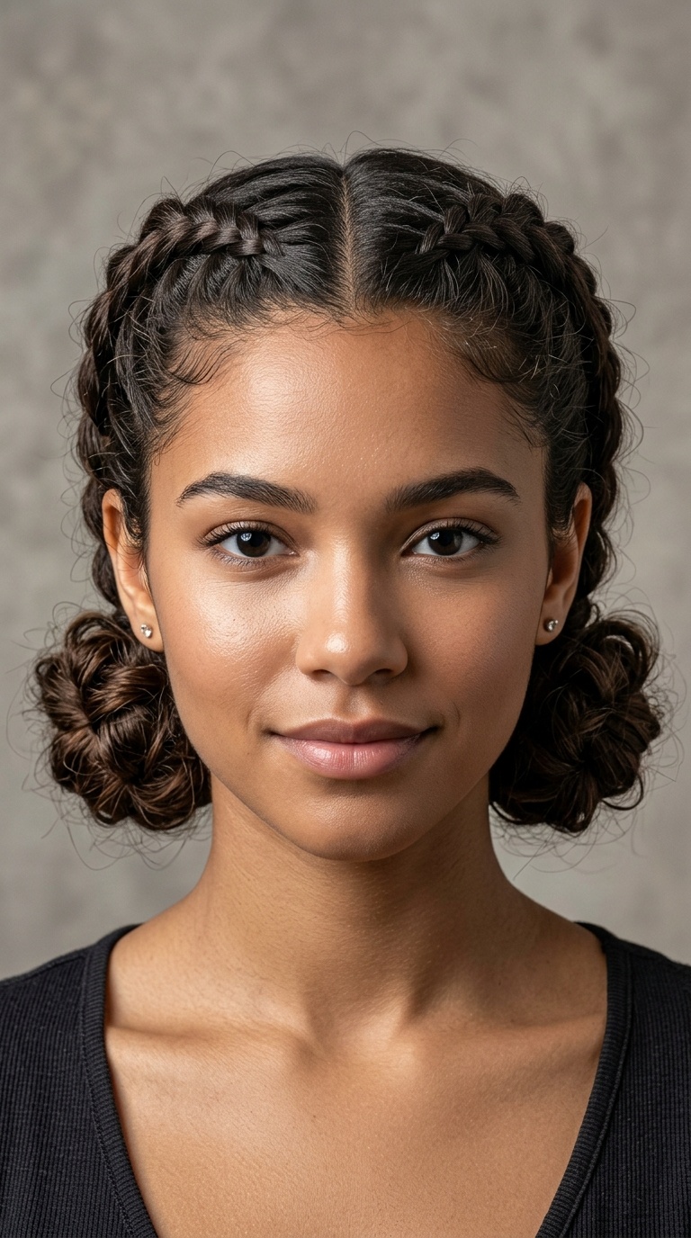 Double Dutch Braids into Low Buns