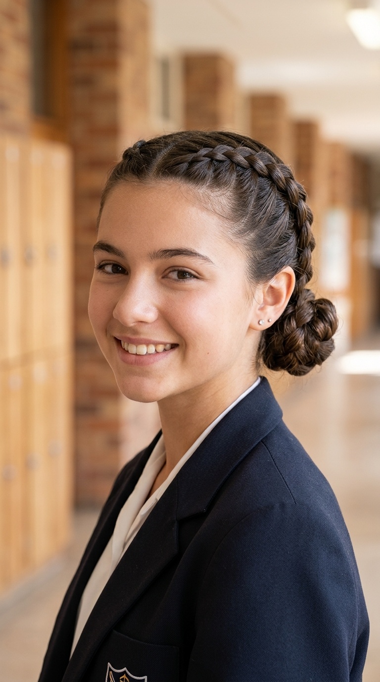 Double Dutch Braids into Low Buns