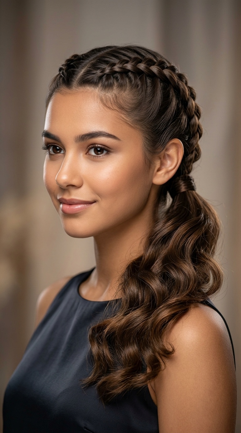 Double Dutch Braids into Low Wavy Ponytail