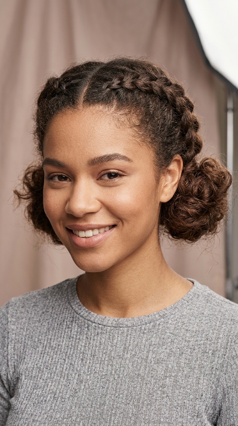 Double Dutch Braids into Messy Buns