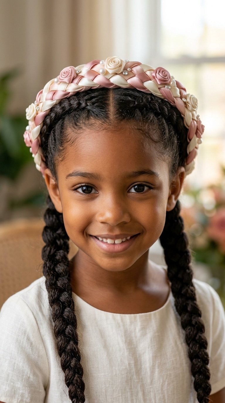 Double Dutch Braids with a Ribbon Ribbon Crown