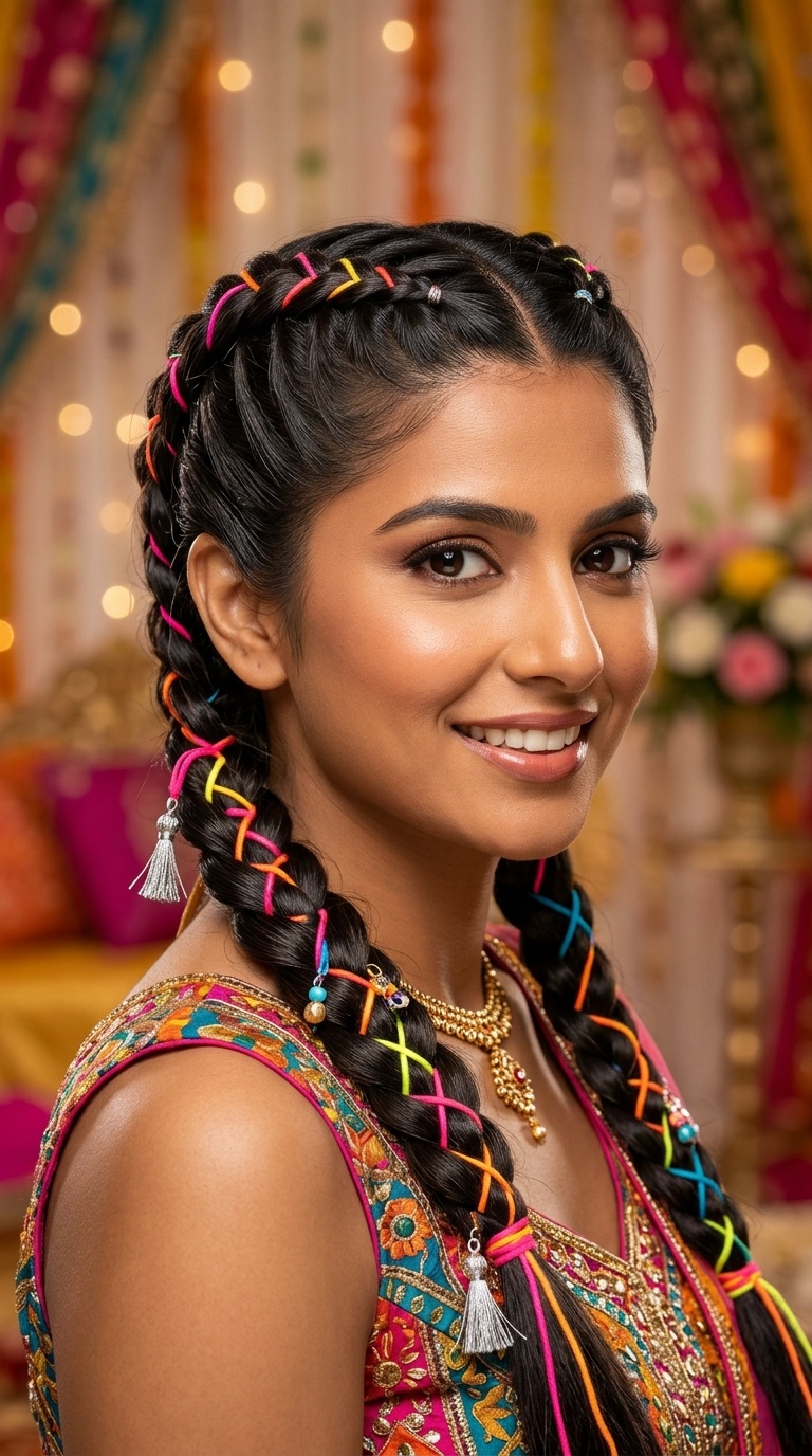 Double Dutch Braids with Neon Threads