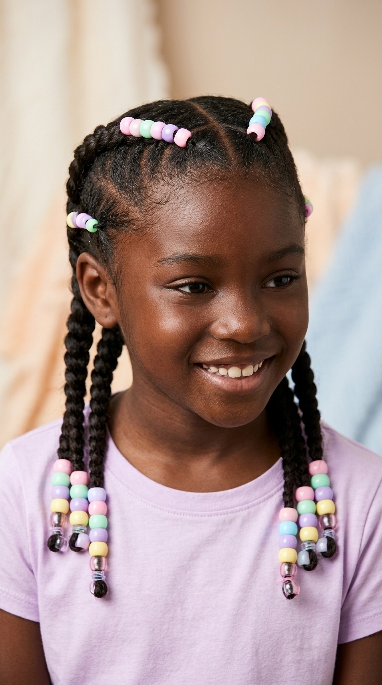 Double Dutch Braids with Pastel Beads