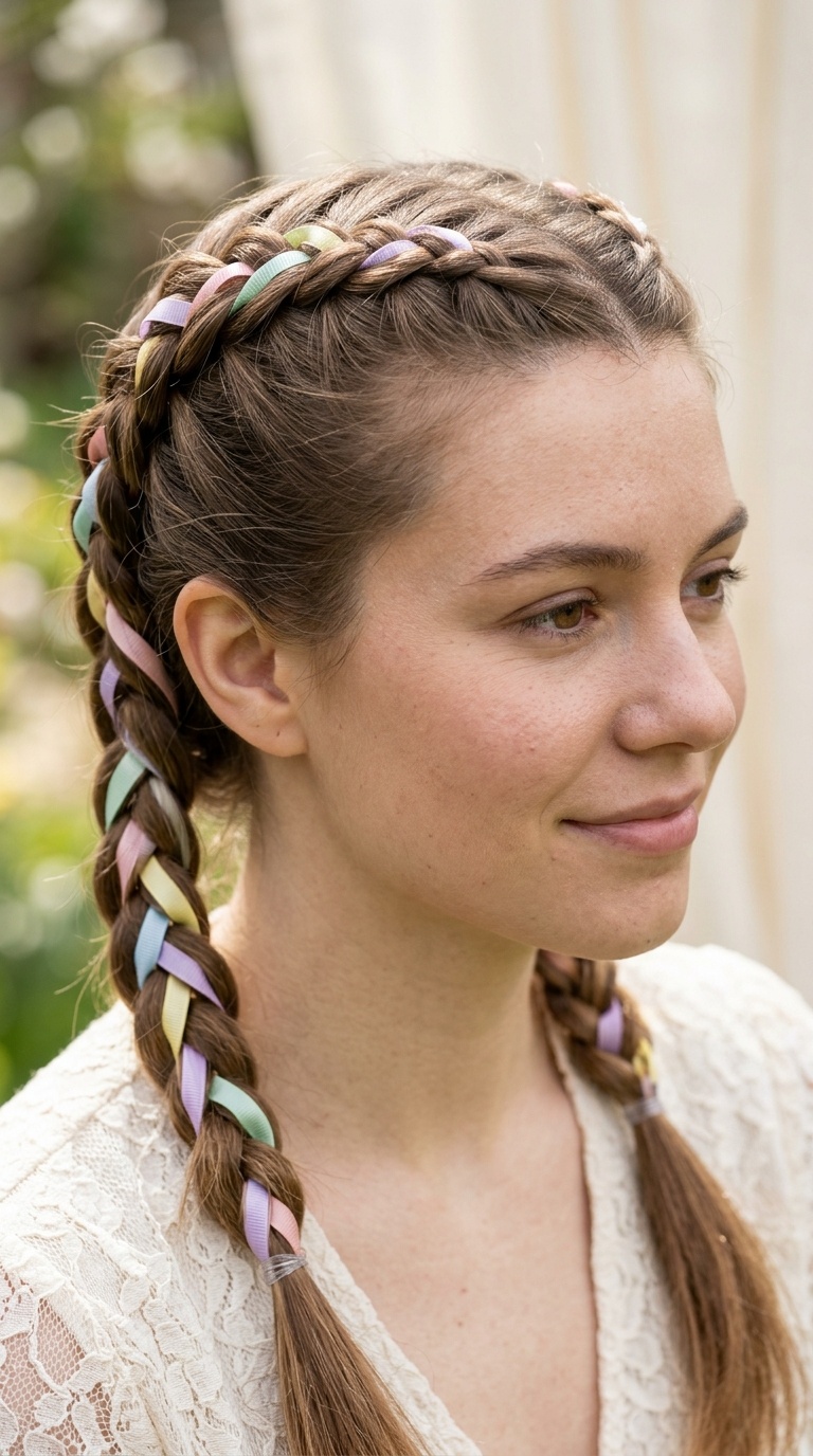 Double Dutch Braids with Pastel Ribbons