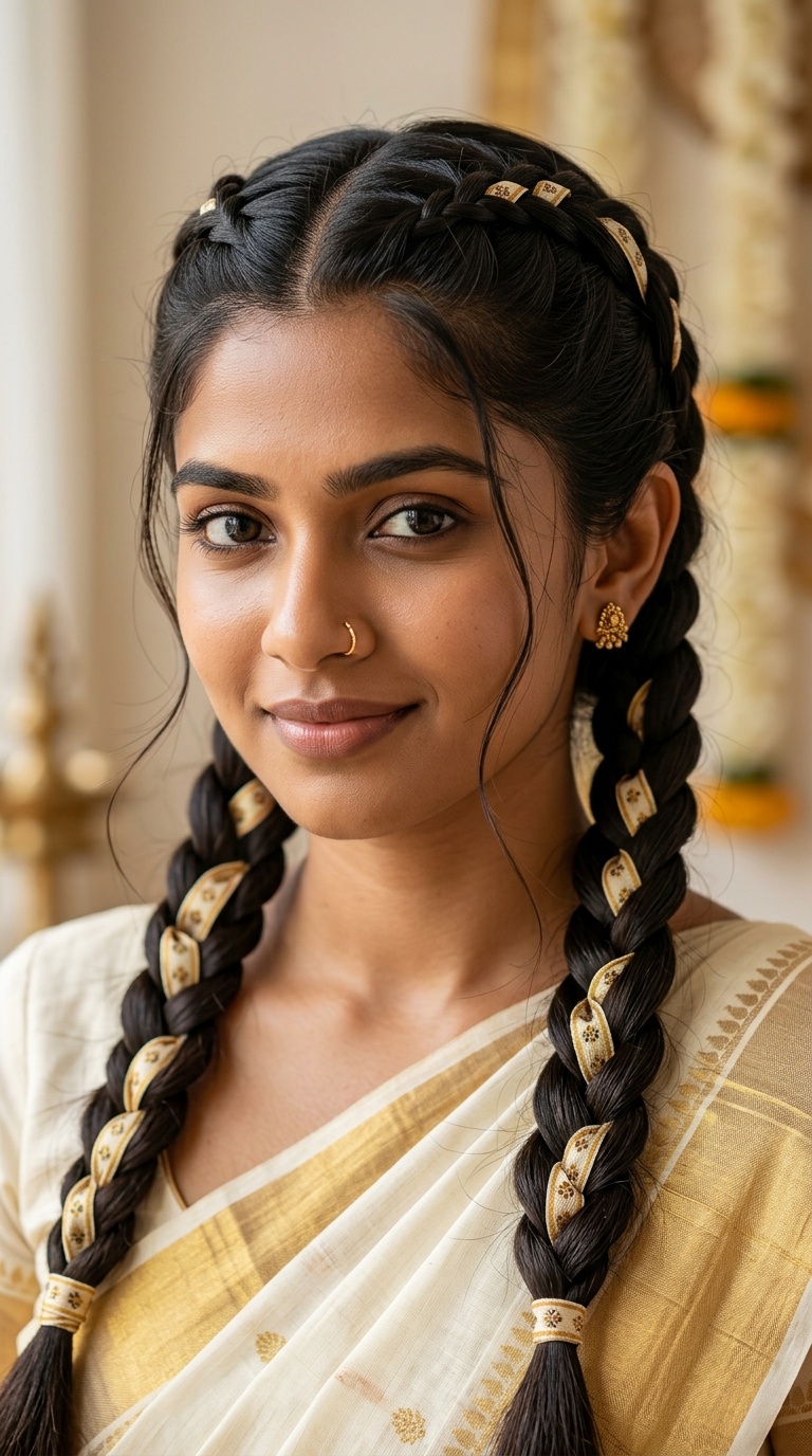 Double Dutch Braids with Ribbon
