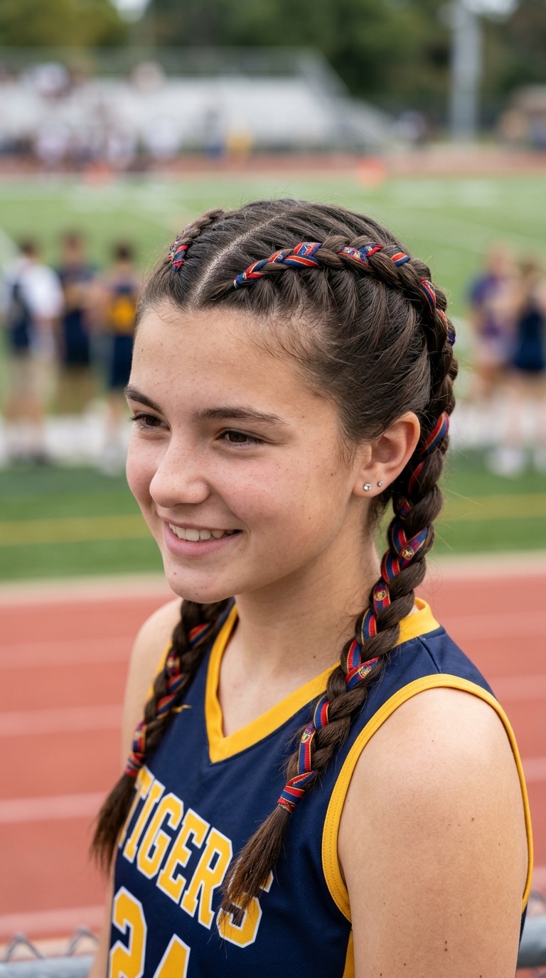 Double Dutch Braids with Ribbon Intertwined