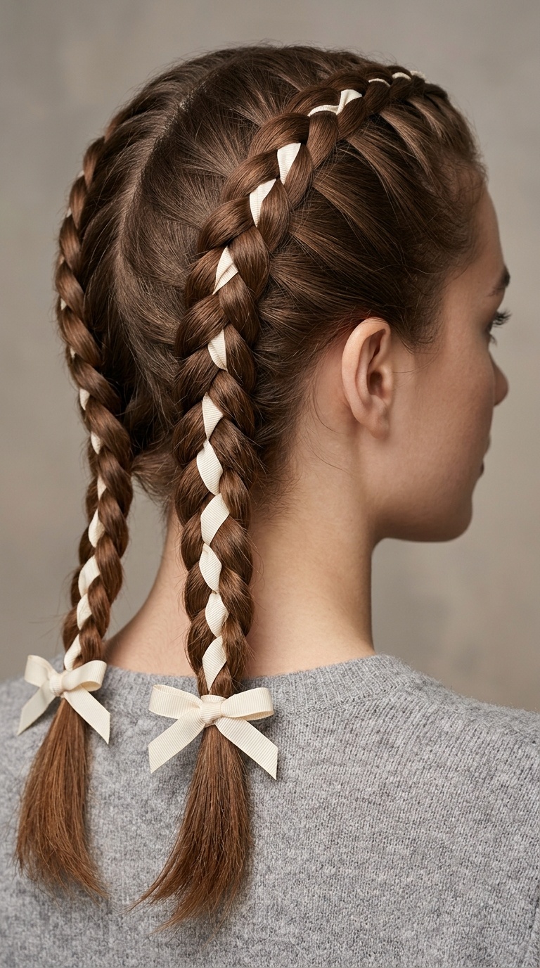 Double Dutch Braids with Ribbon Ties